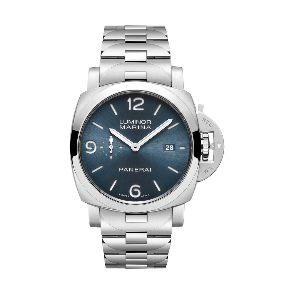 Panerai Luminor Marina 44mm Light Blue Dial Steel Bracelet Watch