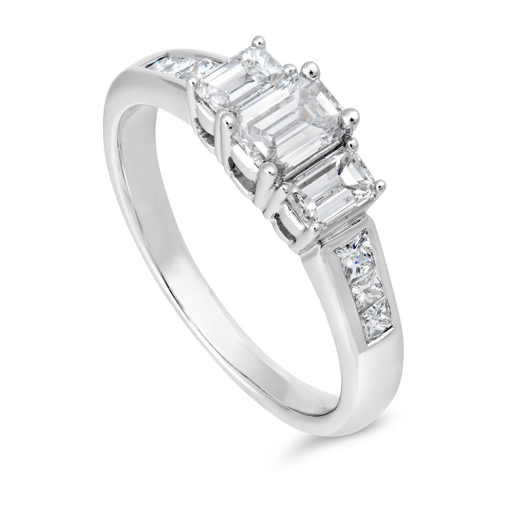 18ct white gold 1.00 carat emerald cut and princess cut diamond ring image number 0