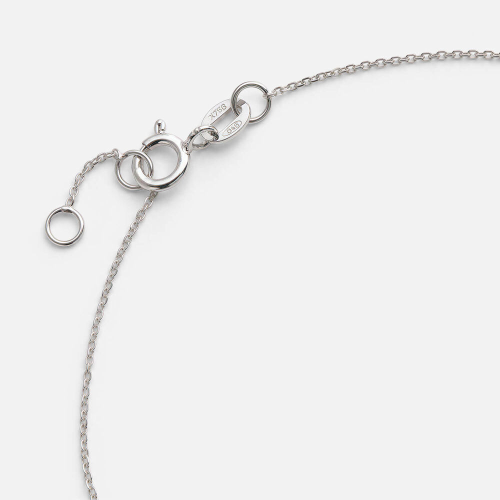 9ct White Gold Beaded Chain Open Oval Cubic Zirconia Set Charm Bracelet