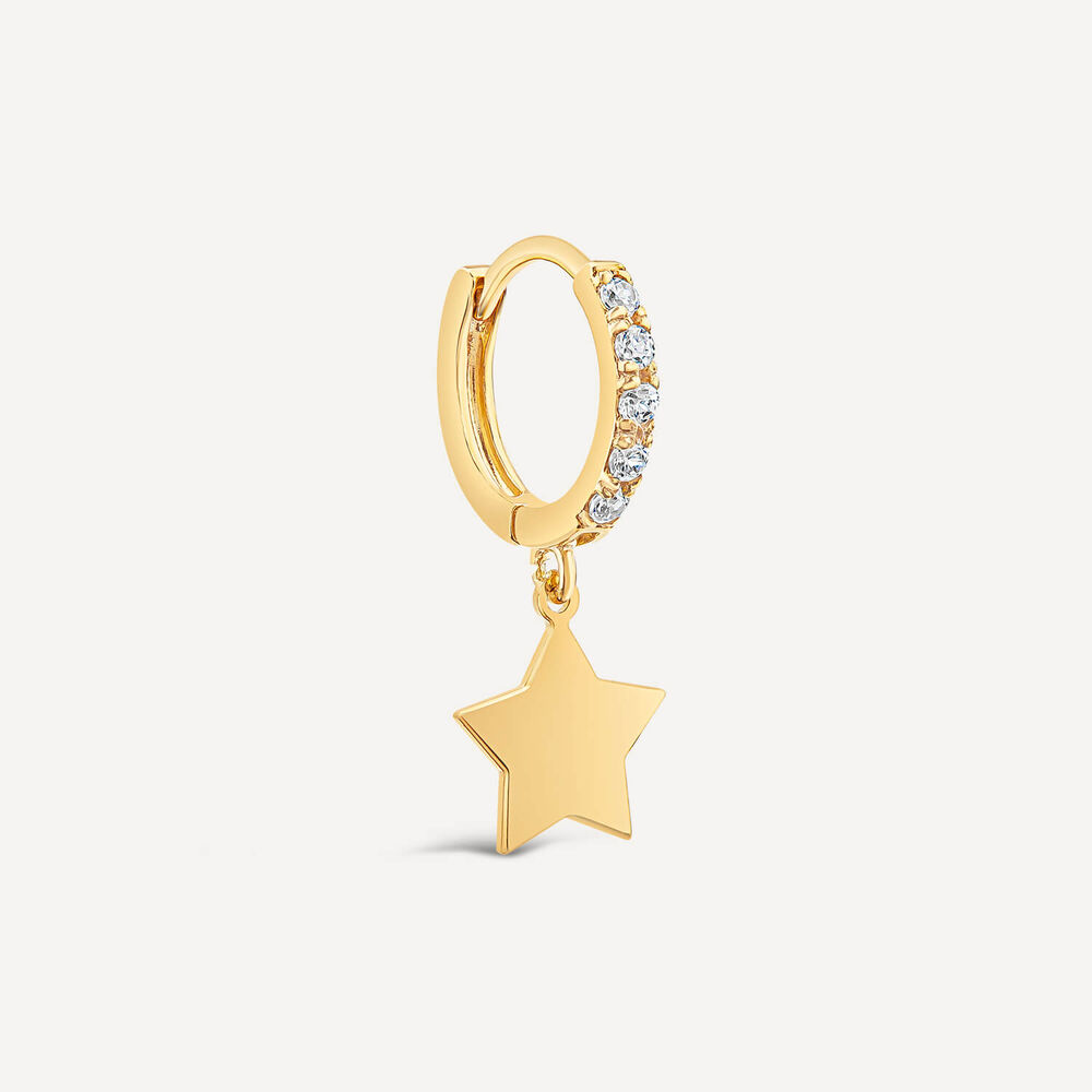 9ct Yellow Gold Cubic Zirconia & Plain Star Single Drop Earring image number 1