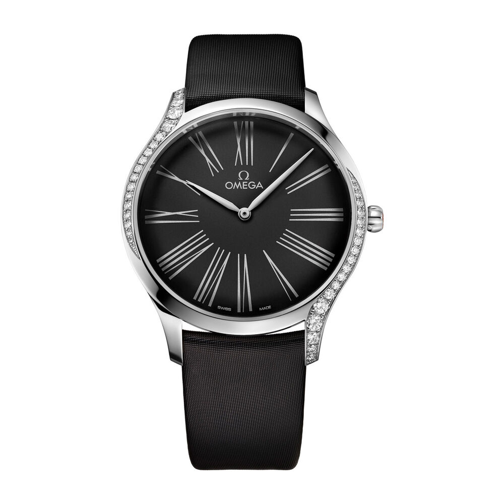 Omega Tresor Diamond Casing Black Dial Fabric Strap Ladies' Watch