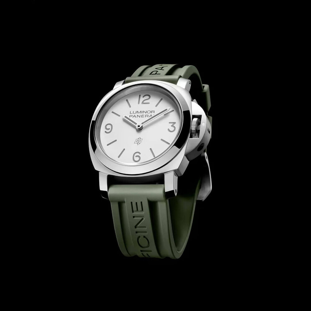 Panerai Luminor Base Logo 44mm White Dial Green Rubber Strap Watch image number 5