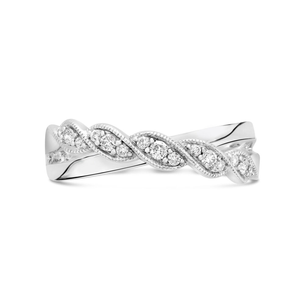 9ct white gold 0.15 carat twisted crossover ring image number 1