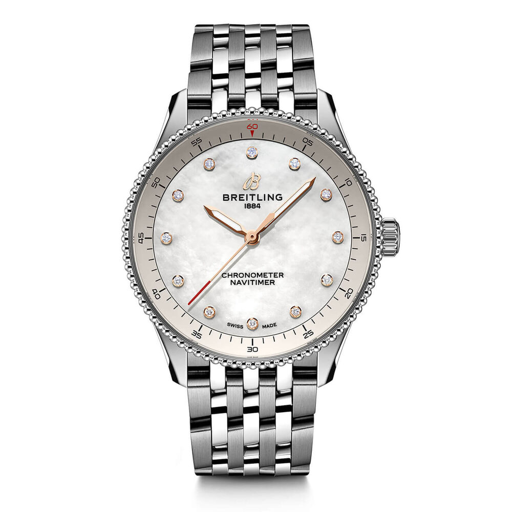 Breitling Navitimer 32mm Pearlised Lab Grown Diamond Dial Steel Case Bracelet Watch image number 0