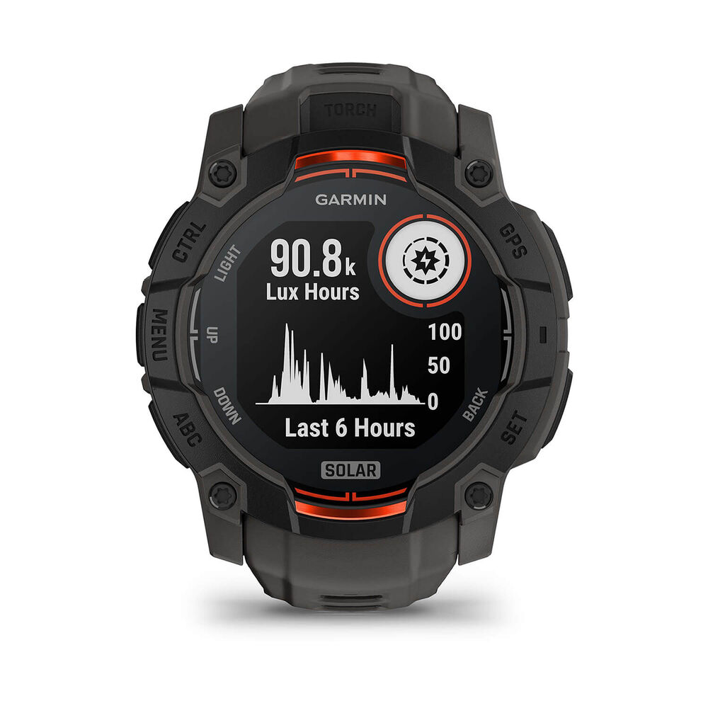 Garmin Instinct 3 Solar 50mm Black Bezel Charcoal Silicon Strap Watch image number 2