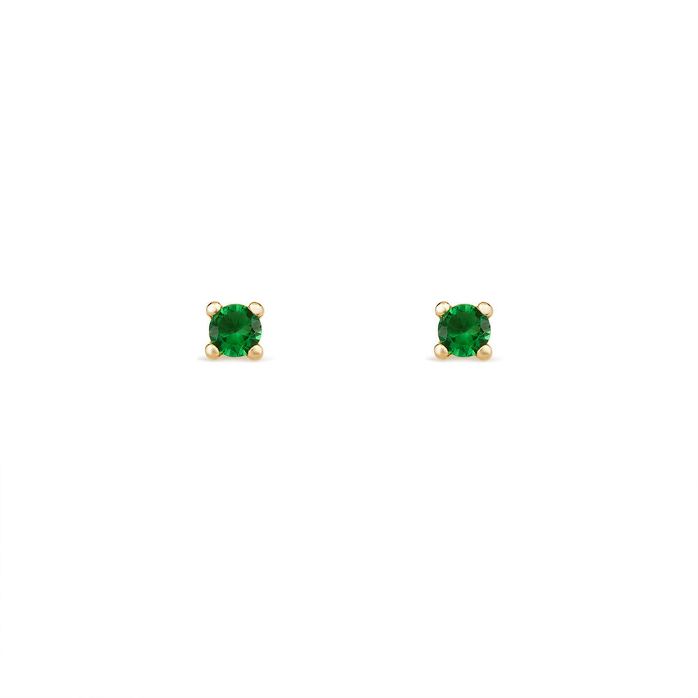 9ct Yellow Gold Four Claw Set Green Cubic Zirconia Stud Earrings image number 0