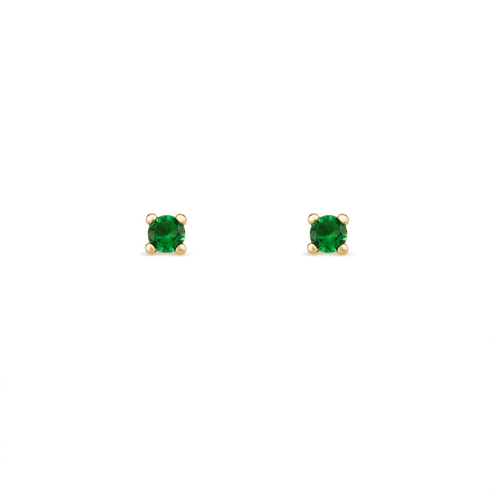 9ct Yellow Gold Four Claw Set Green Cubic Zirconia Stud Earrings