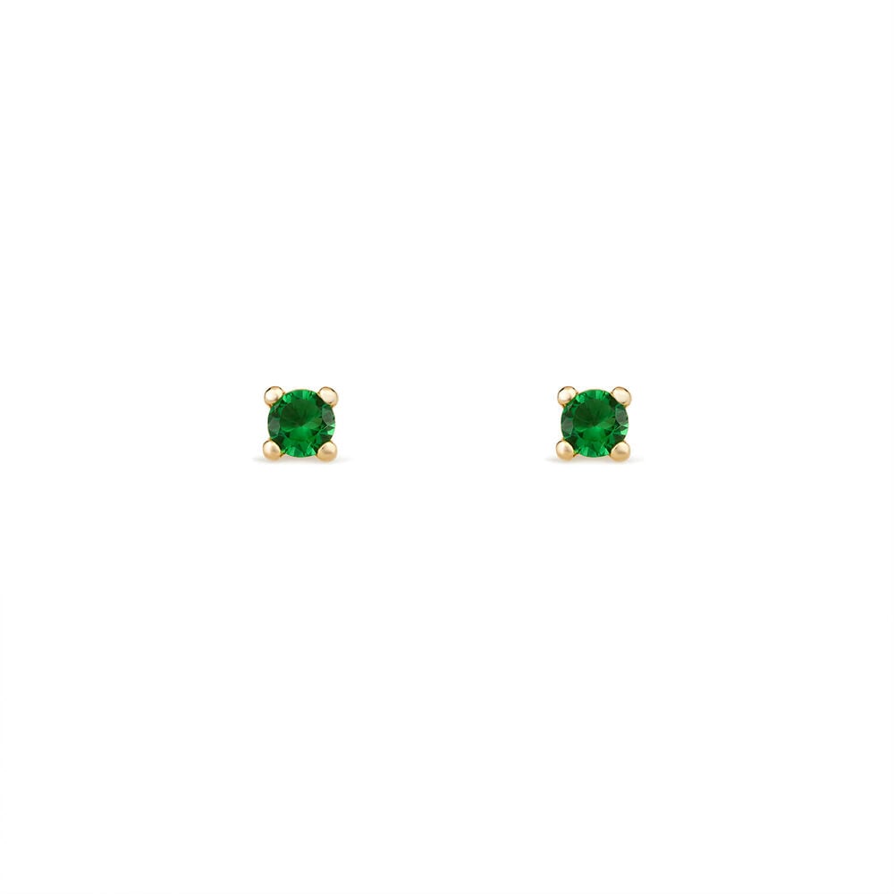 9ct Yellow Gold Four Claw Set Green Cubic Zirconia Stud Earrings