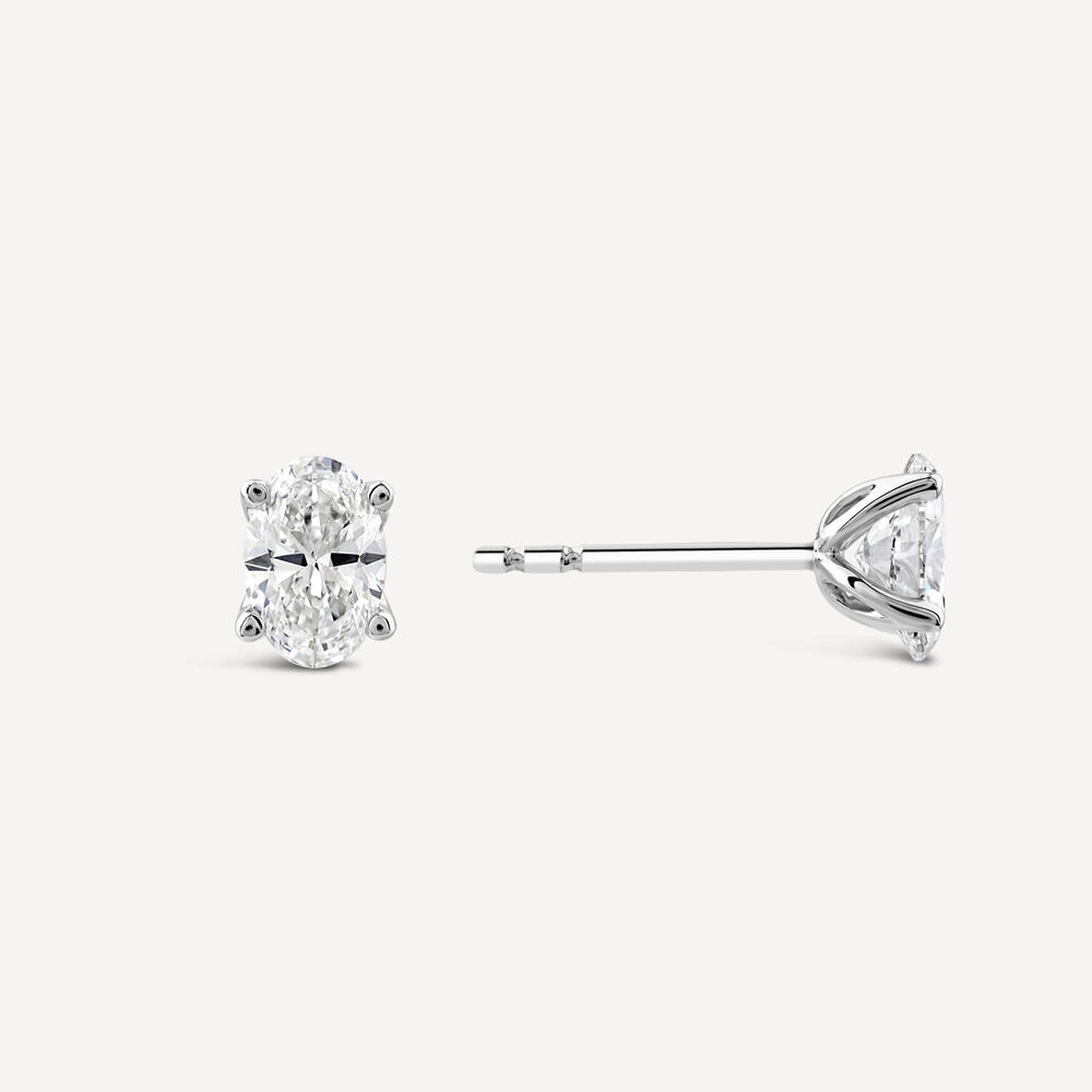 Born 18ct White Gold Lab Grown 1ct Diamond Oval Stud Earrings