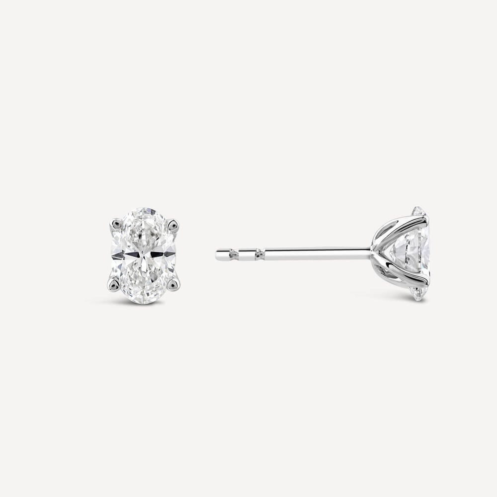 Born 18ct White Gold Lab Grown 1ct Diamond Oval Stud Earrings image number 1