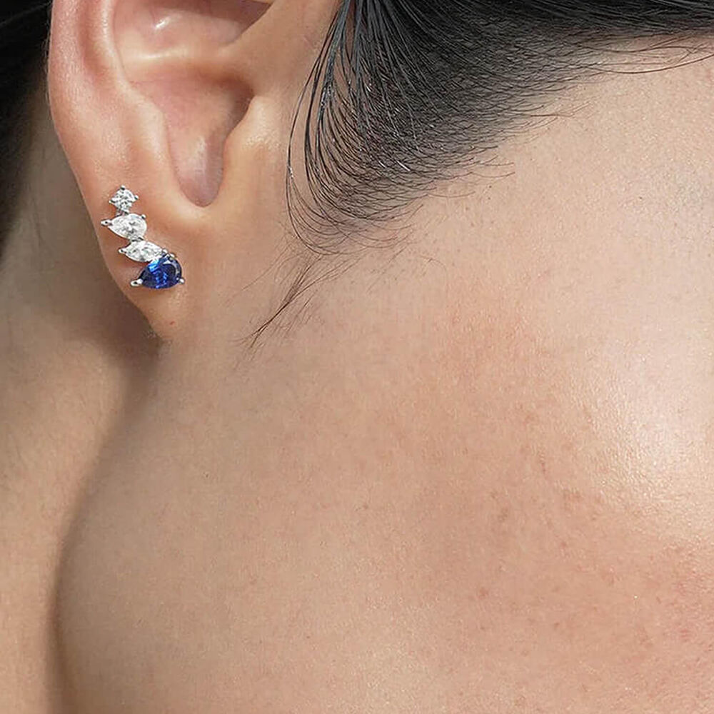 CARAT* London Abigail White Gold Plated Sapphire Stud Earrings