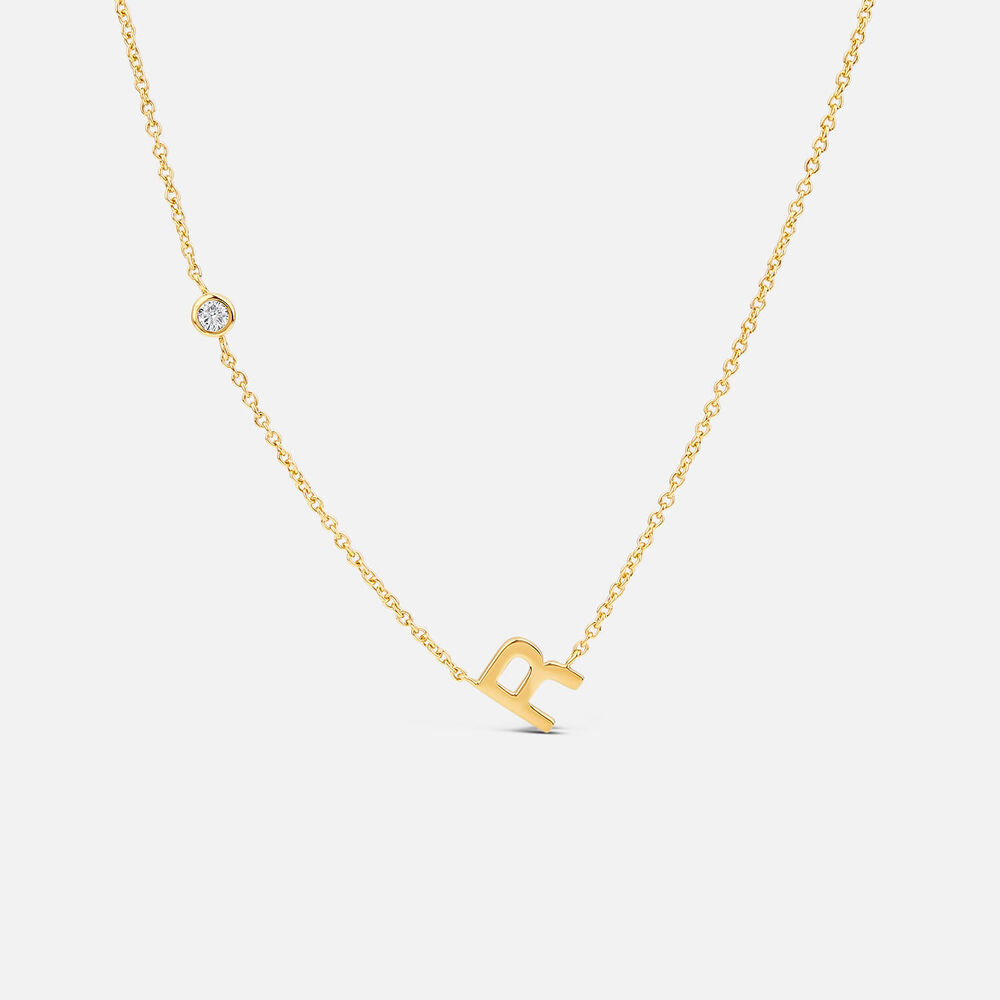 Yellow Gold Plated Vermeil Sterling Silver 0.06ct Lab Grown Diamond Initial R Necklet