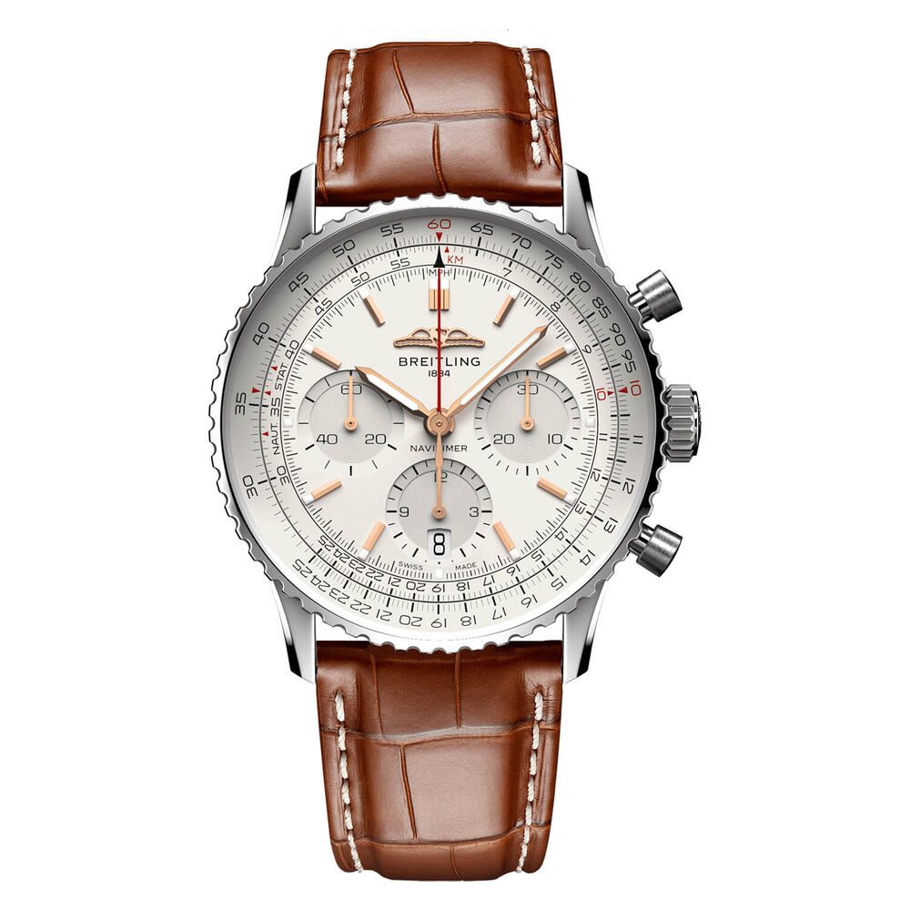 Breitling Navitimer B01 Chronograph 41 Silver Dial Brown Strap Watch image number 0