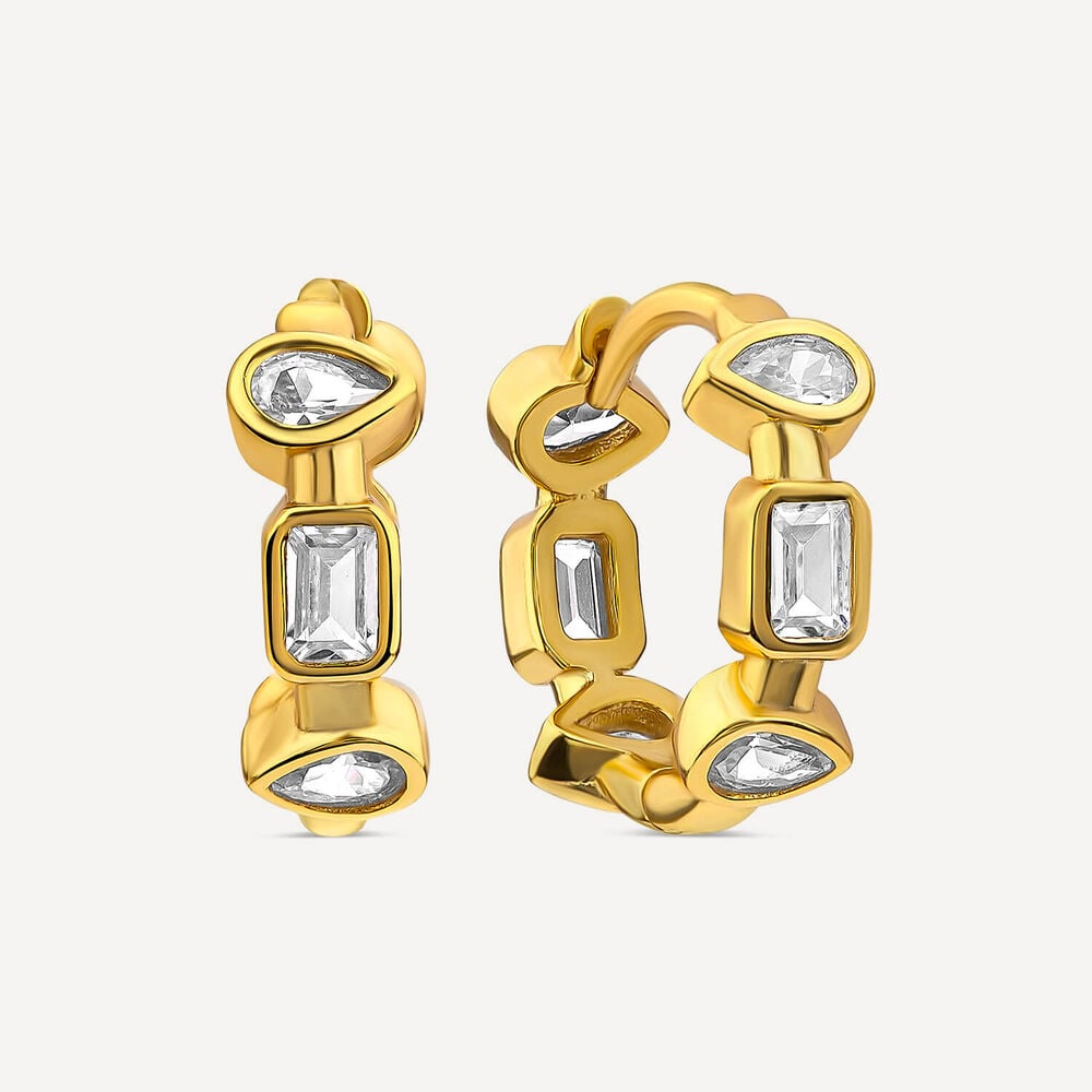 Yellow Gold Plated Sterling Silver Mixed Shape Cubic Zirconia Hoop Earrings