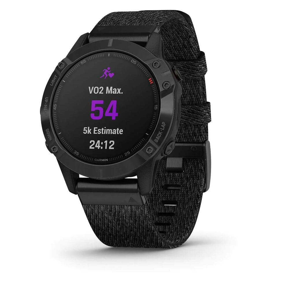 Garmin Fenix 6 Sapphire Black DLC Heathered Nylon Band Smartwatch image number 6