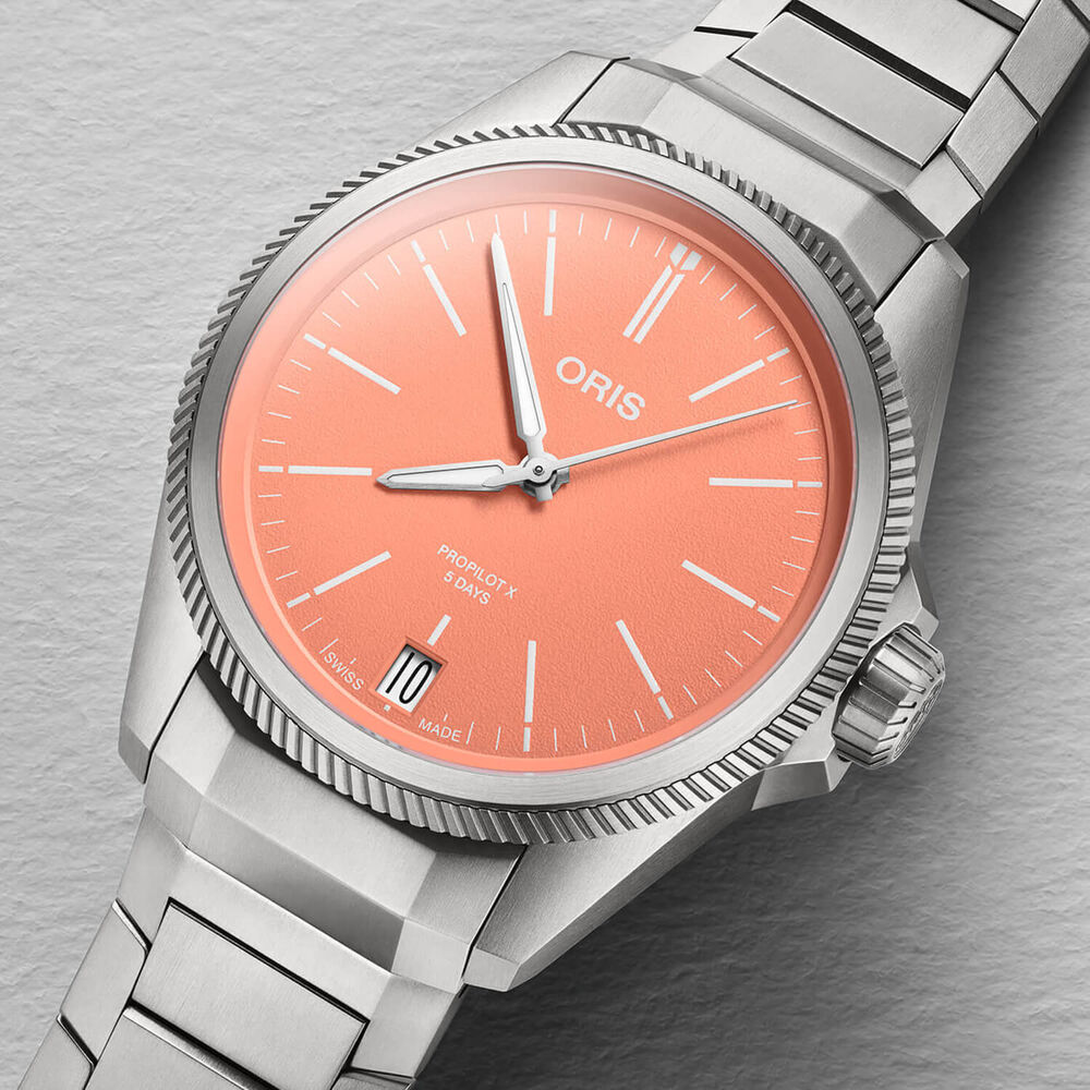 Oris Pro Pilot X 39mm Automatic Pink Dial Titanium Case Bracelet Watch