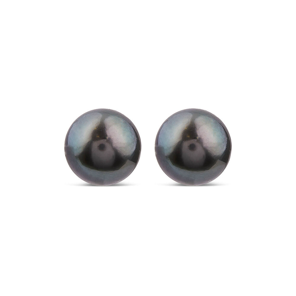 18ct Yellow Gold Tahitian Cultivated Black Pearl Stud Earrings