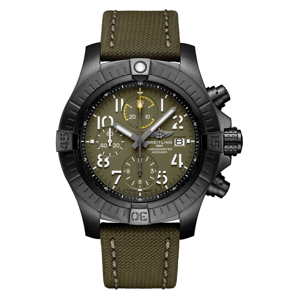 Breitling Avenger 45mm Black Titanium Case Green Strap Watch