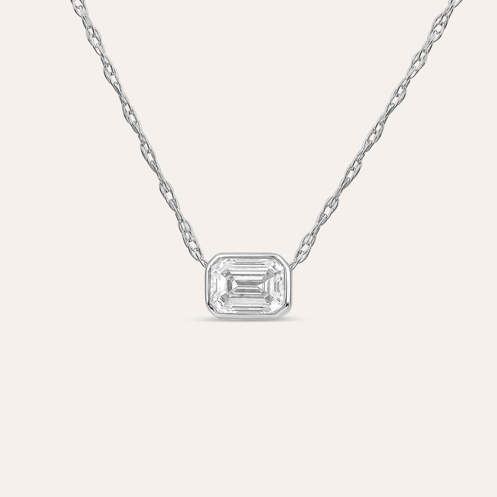 Born Kissed with Diamonds 9ct White Gold Lab Grown 0.20ct Emerald Cut Diamond Pendant