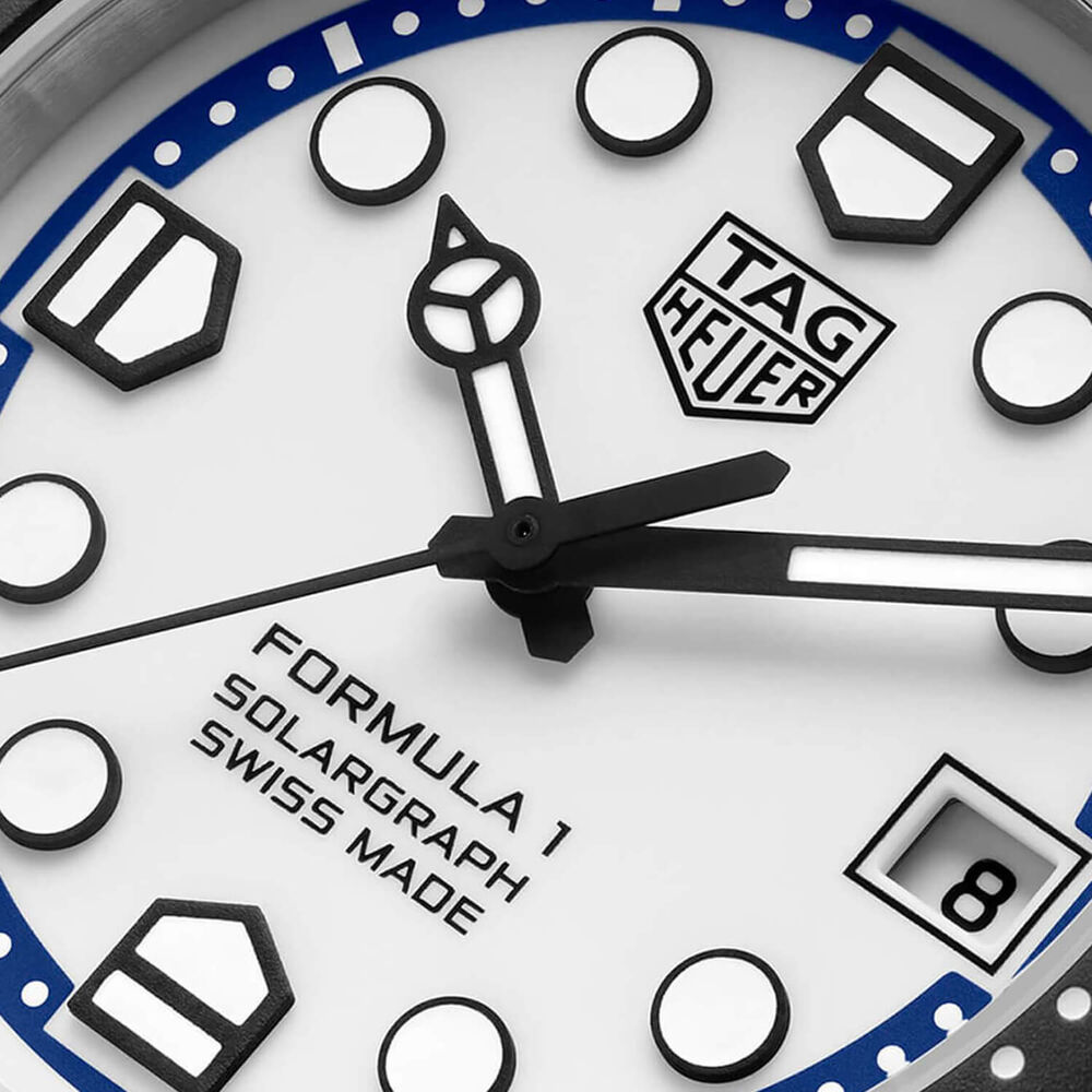 TAG Heuer Formula 1 Solargraph 38mm White Dial Black Bezel Blue Rubber Strap Watch image number 2