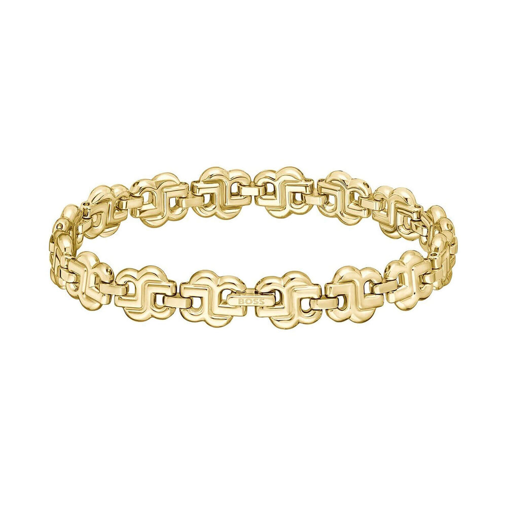 BOSS Double B Monogram Gold Tone Steel Bracelet image number 1
