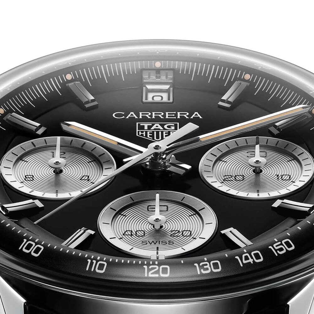 TAG Heuer Carrera Chronograph 39mm Black Dial Leather Strap Watch image number 2