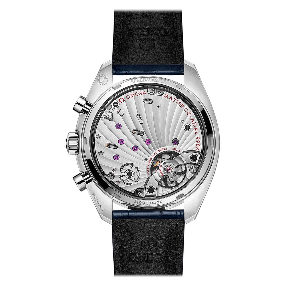OMEGA Speedmaster Chronoscope 43mm Silver Dial Blue Strap Watch