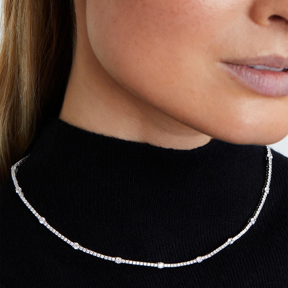 CARAT* London Phoebe Cubic Zirconia Rhodium Plated Tennis Necklace image number 1