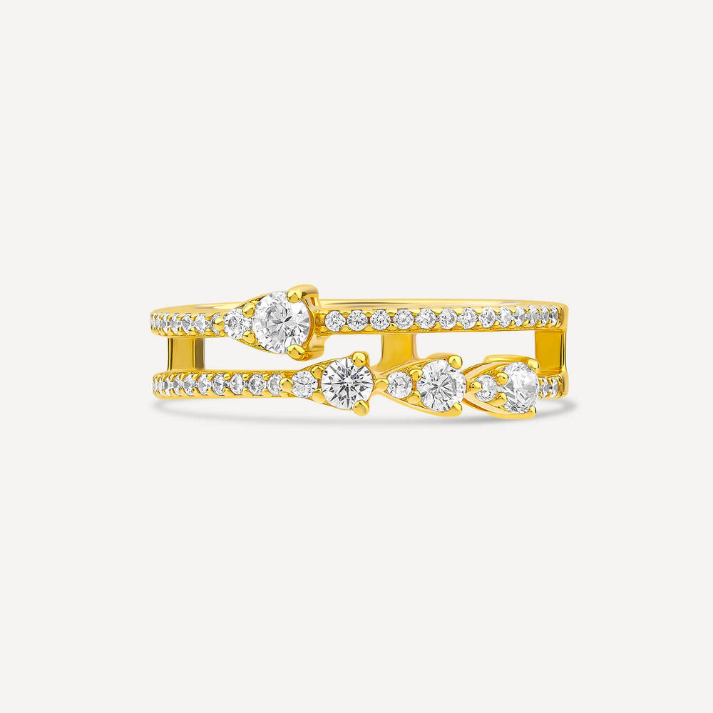 Sterling Silver Yellow Gold Plated Round Cubic Zirconia Two Row Stacking Ring