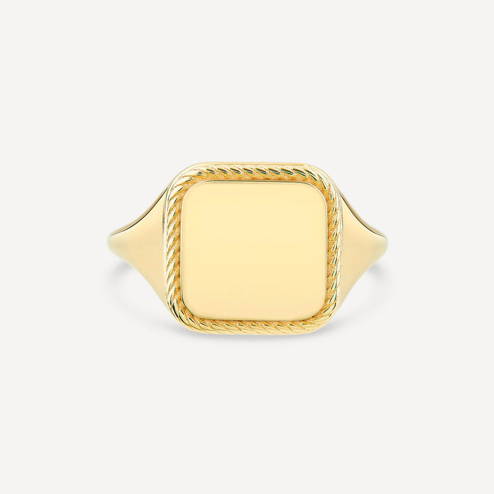 9ct Yellow Gold Square Rope Edge Signet Ring image number 1