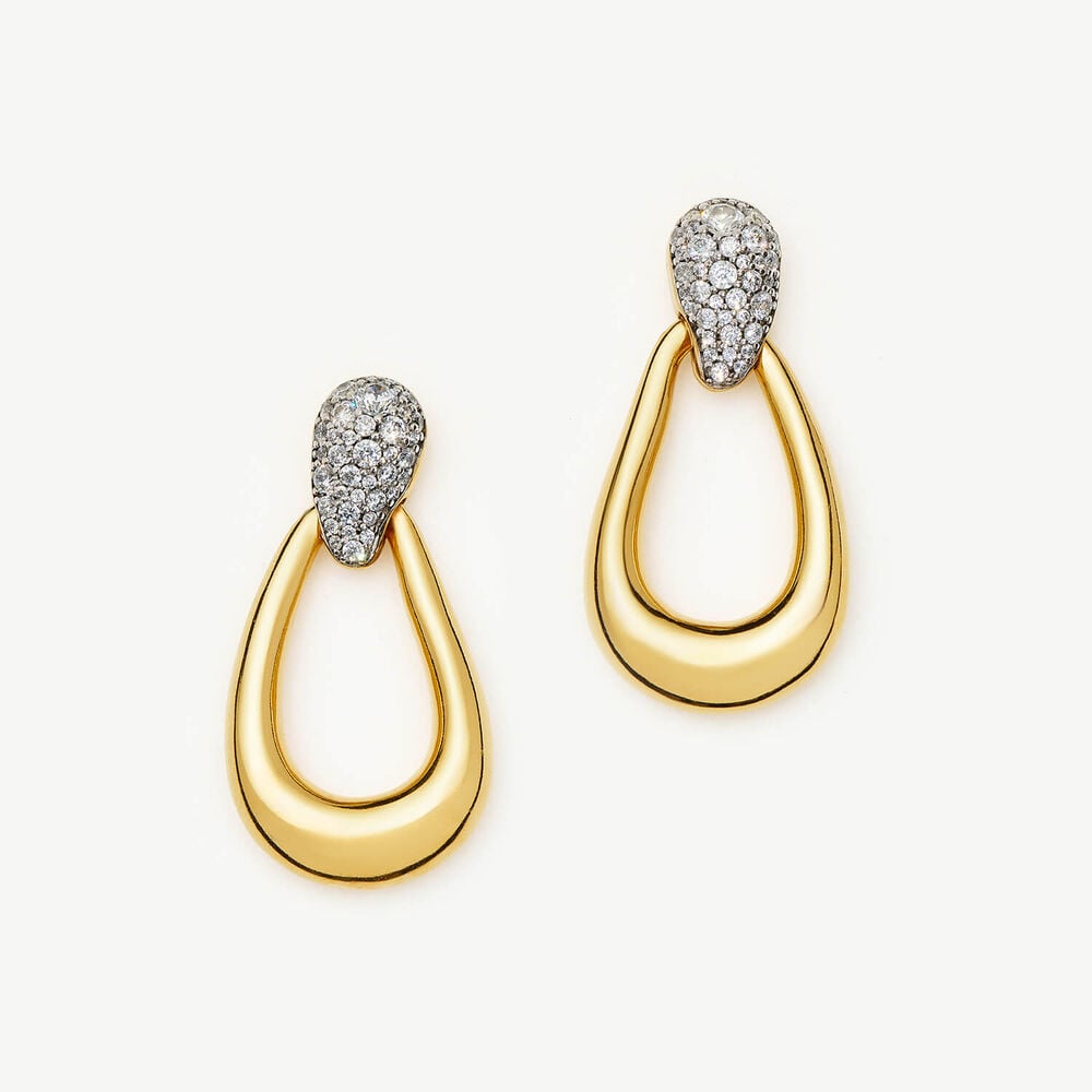 Missoma 18ct Gold Plated Brass Cubic Zirconia Molten Teardrop Pave Stud Earrings