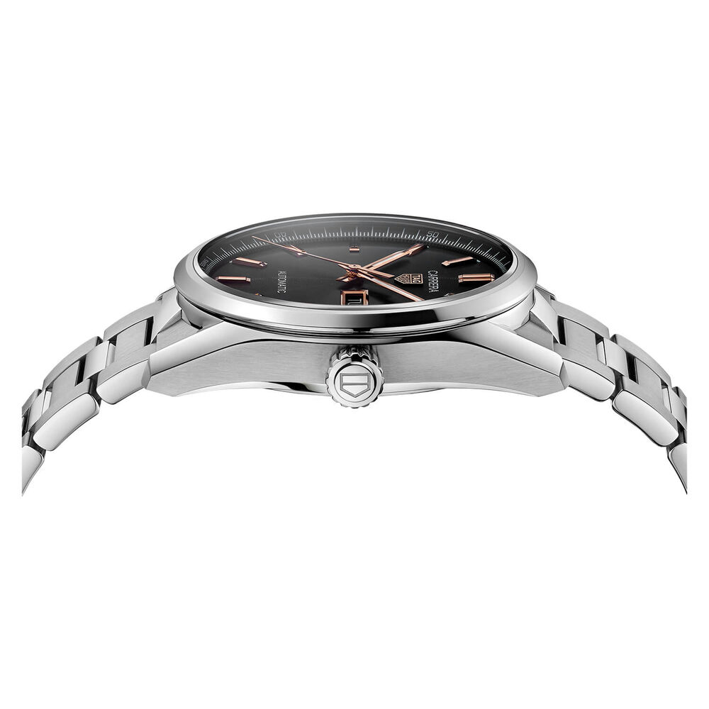 TAG Heuer Carrera Day-Date 41mm Black Dial Rose Gold Index Stainless Steel Bracelet Watch image number 3
