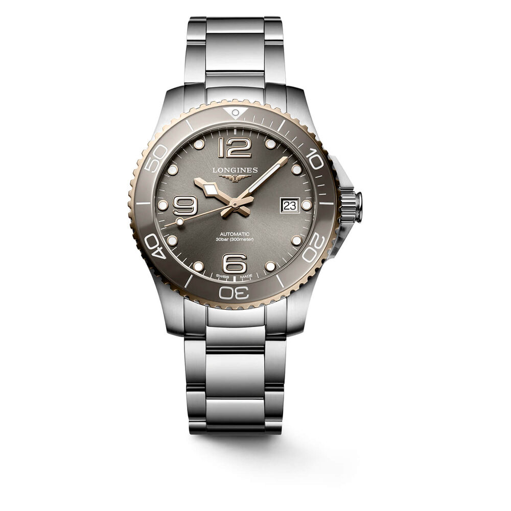 Longines Diving HydroConquest 39mm Automatic Beige Dial Rose Gold Bezel Steel Case Bracelet Watch
