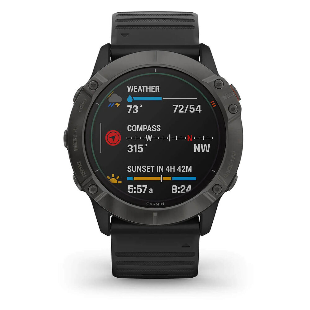Garmin Fenix 6X Pro Solar Titanium Smartwatch Carbon Grey Black Band image number 5
