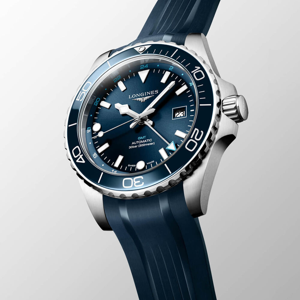 Longines Hydroconquest GMT 43mm Blue Dial Rubber Strap Watch image number 2