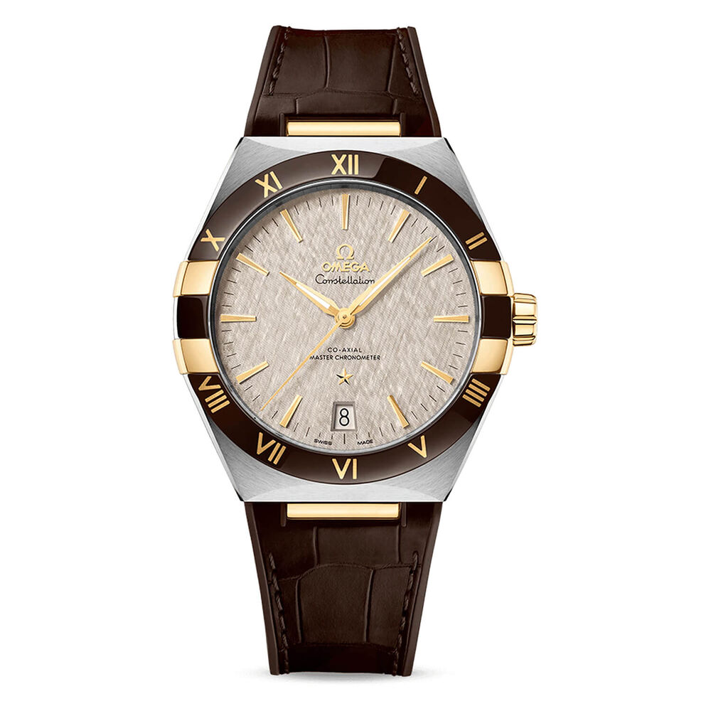 OMEGA Constellation 41mm Grey Dial Yellow Gold Detail Black Strap Watch