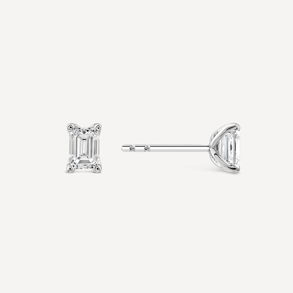 Born 18ct White Gold 1ct Lab Grown Emerald Cut Diamond Stud Earrings image number 1
