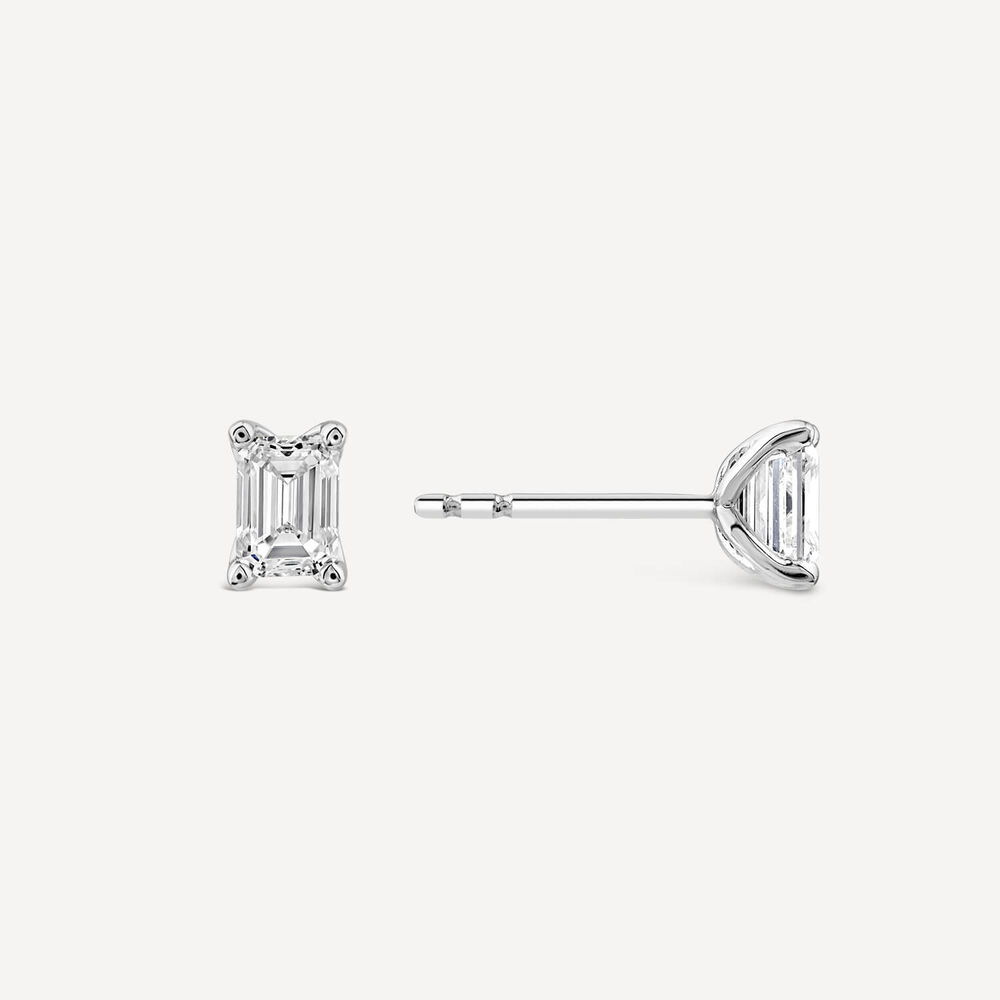 Born 18ct White Gold 1ct Lab Grown Emerald Cut Diamond Stud Earrings