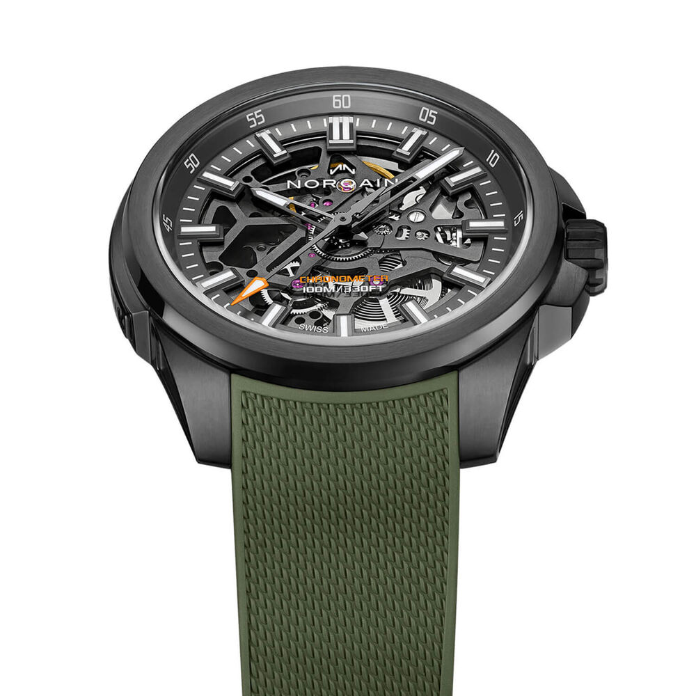 NORQAIN Independence Skeleton DLC 40mm Dial Khaki Rubber Strap Watch image number 2