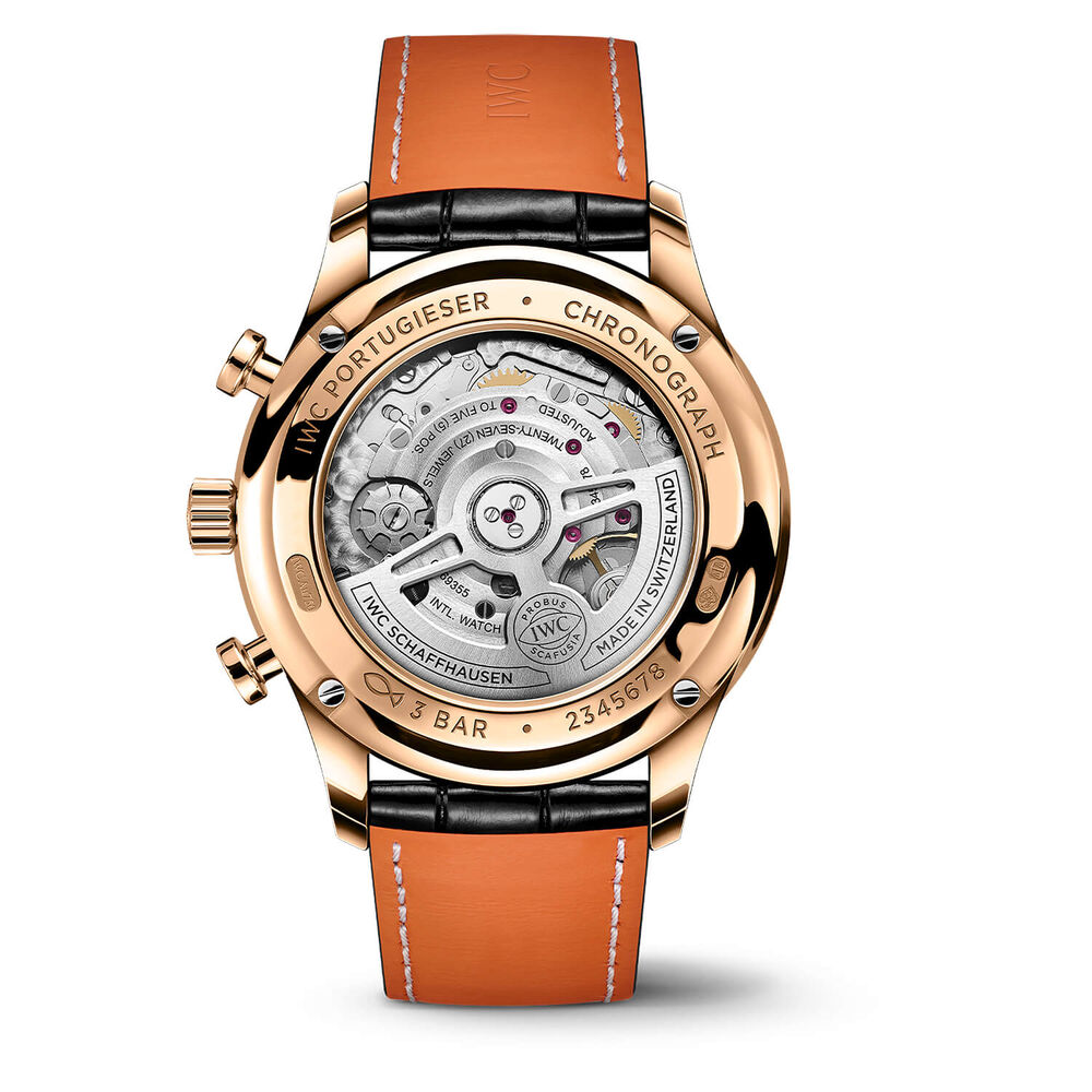IWC Schaffhausen Portugieser Chronograph 42mm Black Dial 18ct 5N Gold Case Leather Watch image number 1