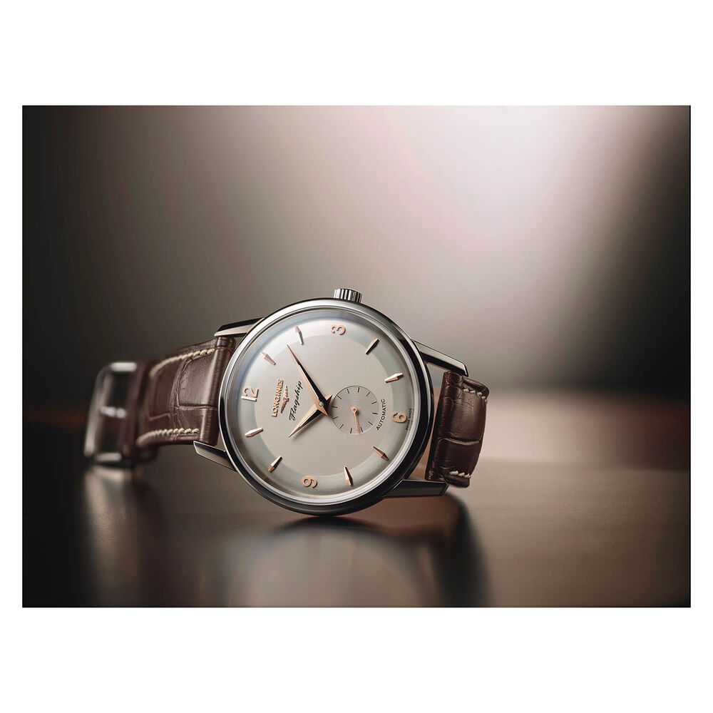 Longines Heritage Flagship Automatic 38mm White Dial Brown Strap Watch image number 7