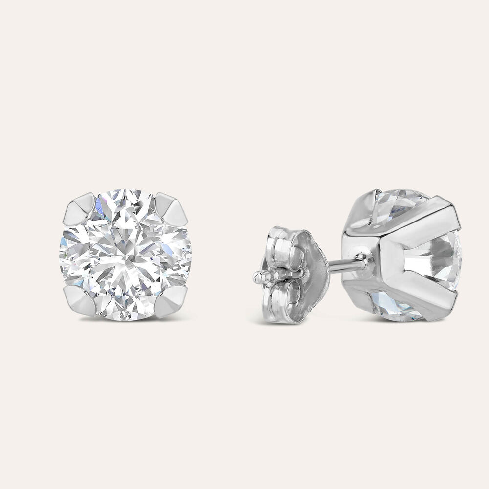 9ct White Gold 7MM Four Claw Cubic Zirconia Stud Earrings