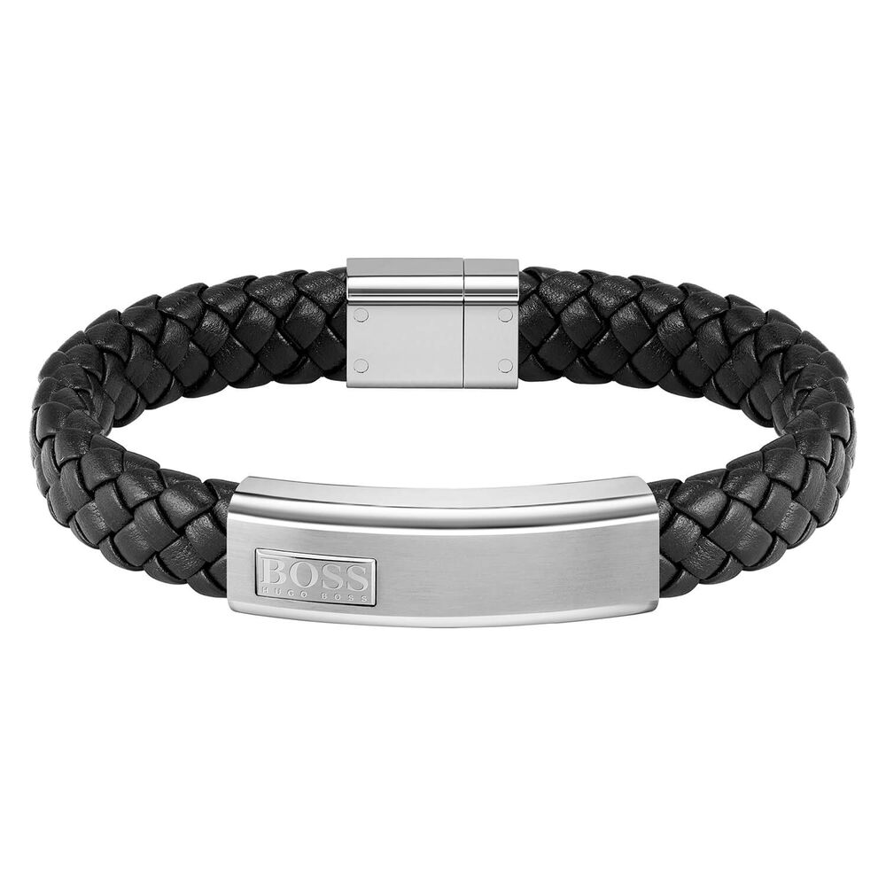 BOSS Gents Lander Black Leather Bracelet