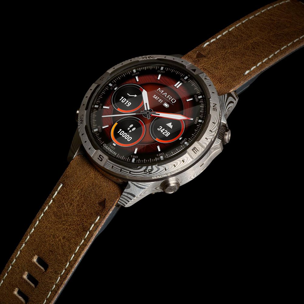 Garmin MARQ Adventurer (Gen 2) Damascus Steel Edition 46mm Dial Brown Leather Strap Watch image number 4