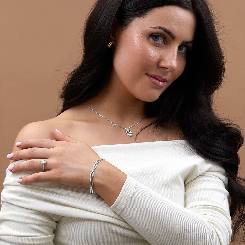 Sterling Silver Cubic Zirconia Hand of Fatima Pendant image number 4