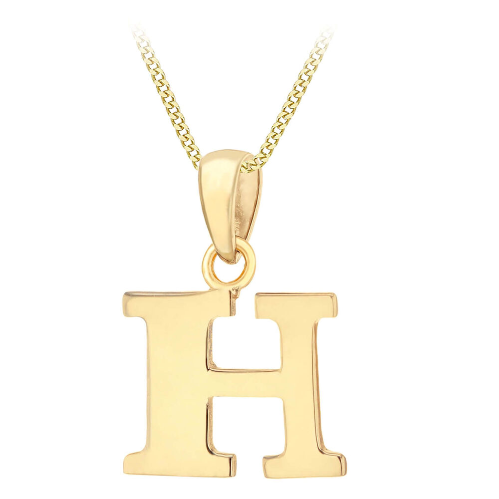 9ct Yellow Gold Plain Initial H Pendant  (Chain Included) image number 0