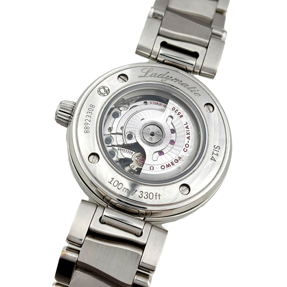 Pre-Owned OMEGA De Ville Ladymatic 34mm Blue Dial Diamond Dots Steel Bracelet Watch image number 3