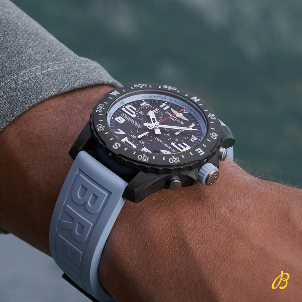Breitling Endurance Pro 44mm Black Turquoise Detail Dial Light Blue Strap Watch image number 2