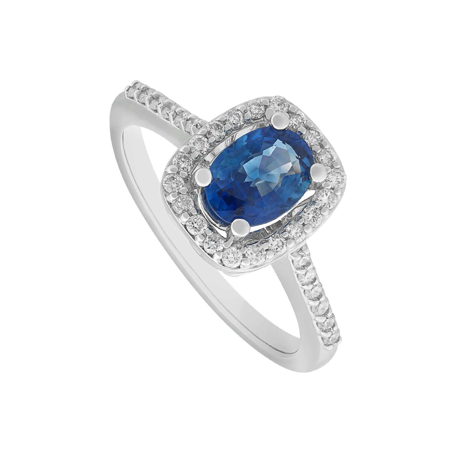 18ct White Gold Sapphire And 0.24 Carat Diamond Halo Ring