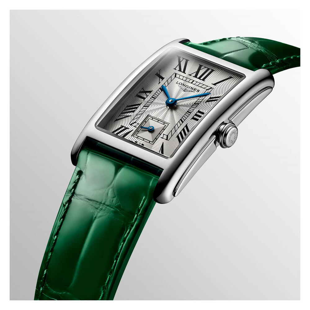 Longines DolceVita 23.30x37.00mm Quartz Silver Dial Steel Case Green Leather Strap Watch image number 1